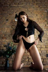 Perfect babe Adelina Syrena with string panties on the table Preview picture 6