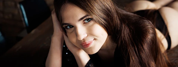 Perfect babe Adelina Syrena with string panties on the table